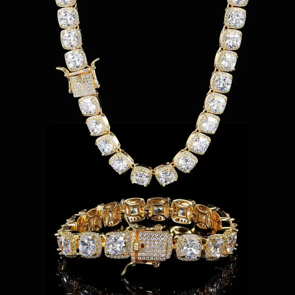 Hip Hop Square Zirconia Inlaid Chain-Silver