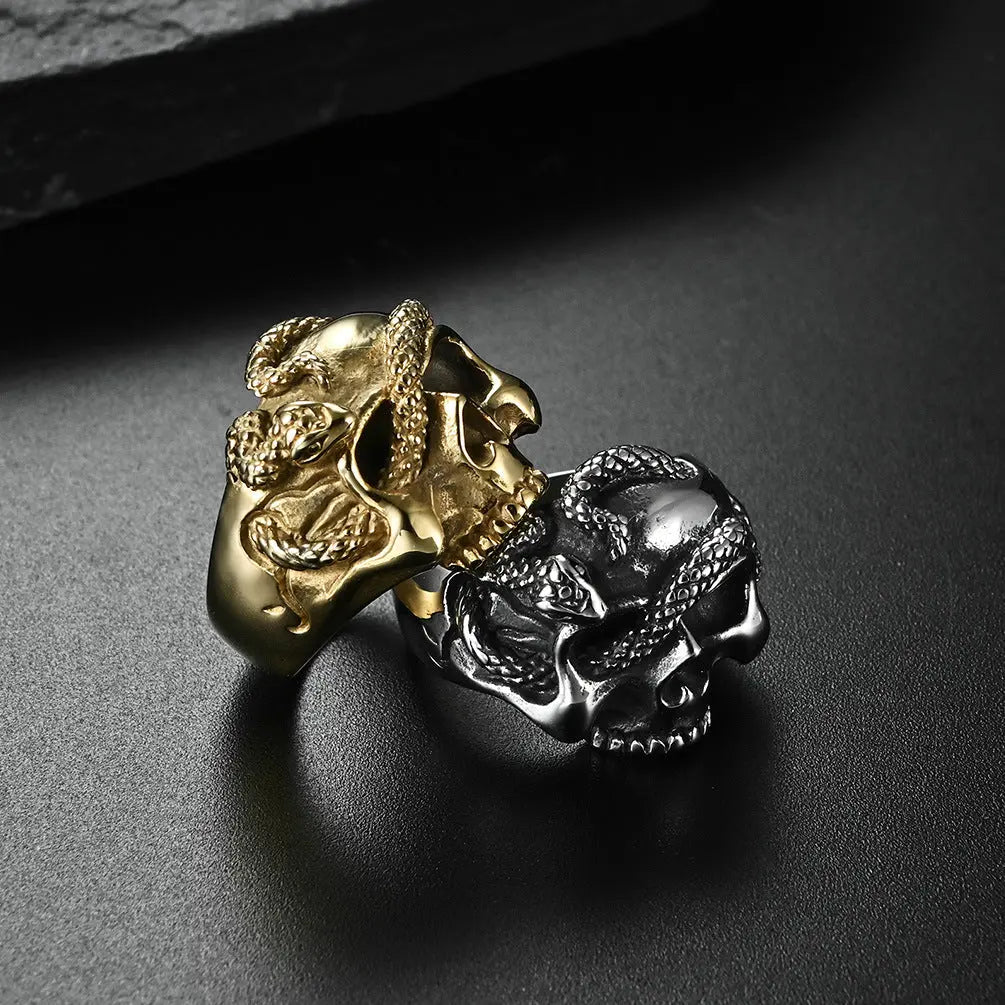 Hip Hop Unique Skull Snake Stainless Steel  Ring