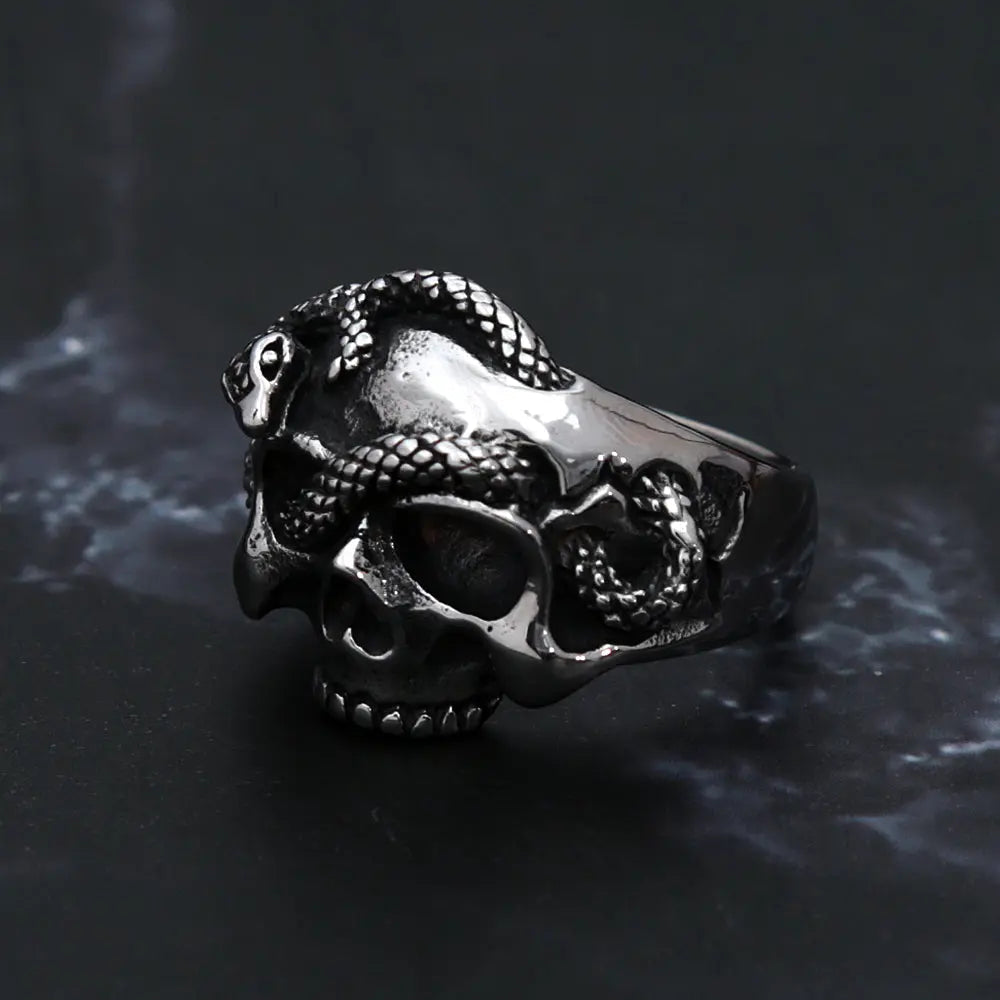 Hip Hop Unique Skull Snake Stainless Steel  Ring