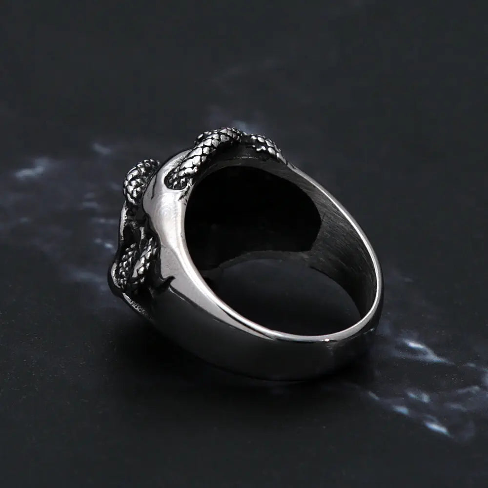 Hip Hop Unique Skull Snake Stainless Steel  Ring