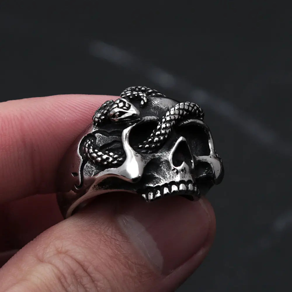 Hip Hop Unique Skull Snake Stainless Steel  Ring