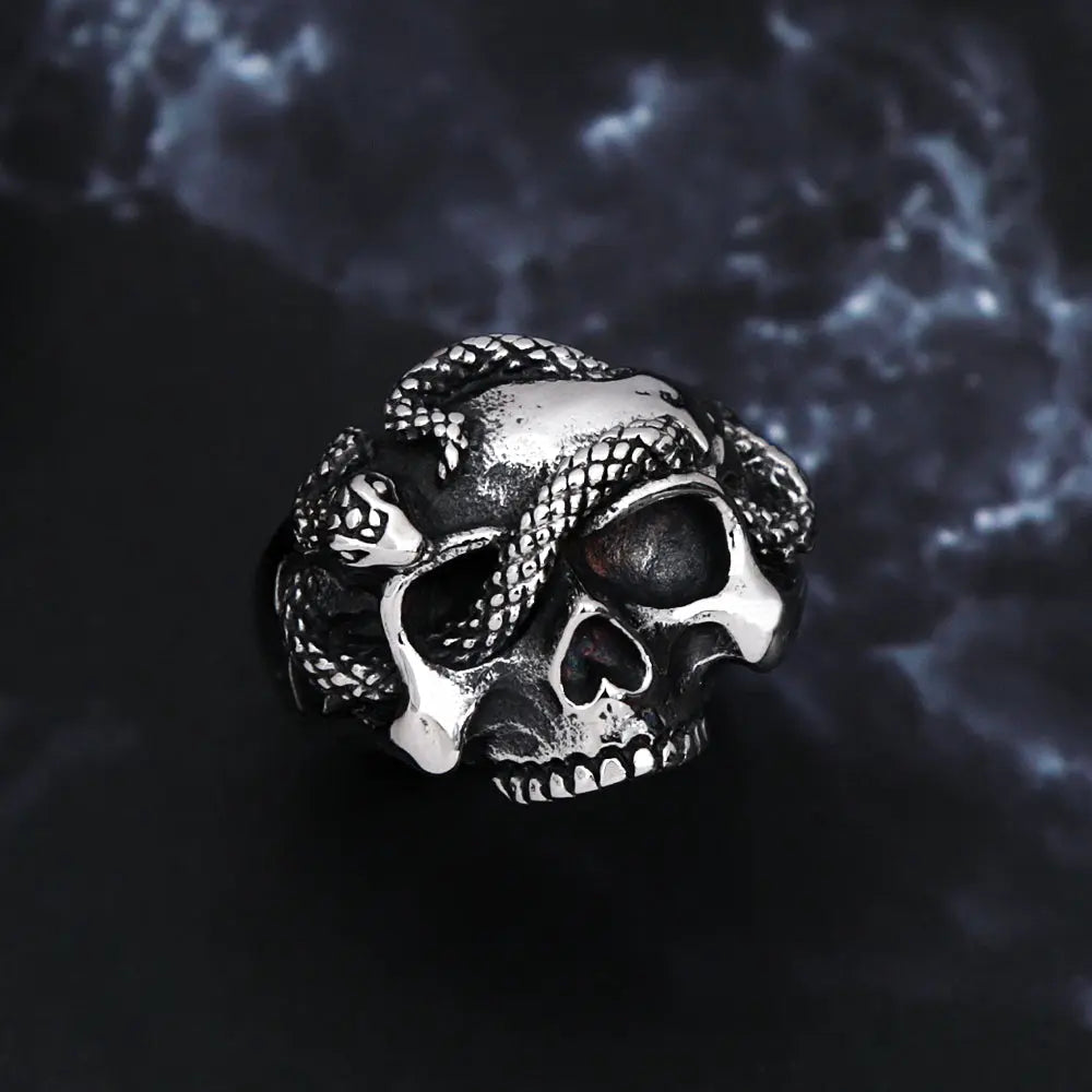 Hip Hop Unique Skull Snake Stainless Steel  Ring