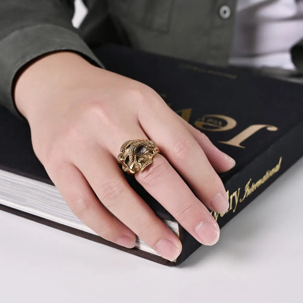 Hip Hop Unique Skull Snake Stainless Steel  Ring