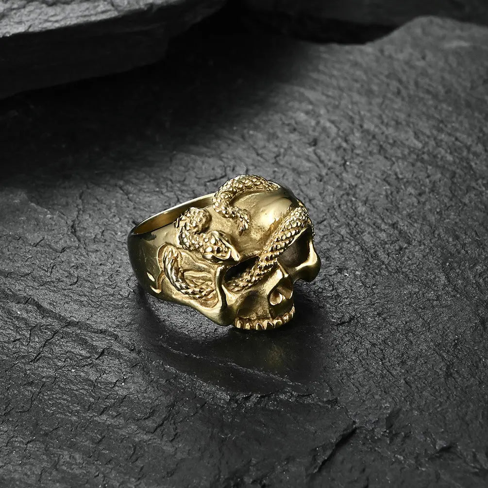 Hip Hop Unique Skull Snake Stainless Steel  Ring