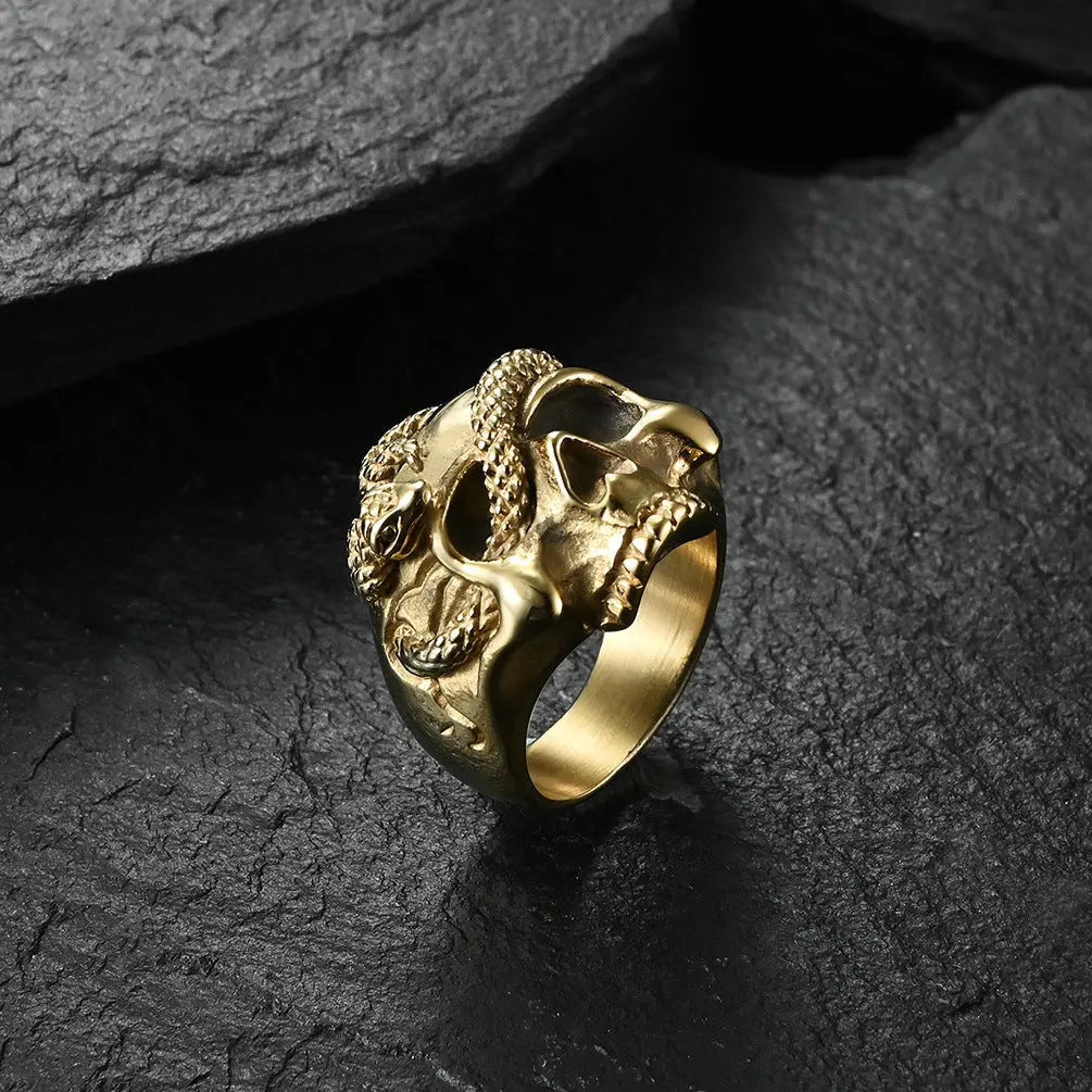 Hip Hop Unique Skull Snake Stainless Steel  Ring