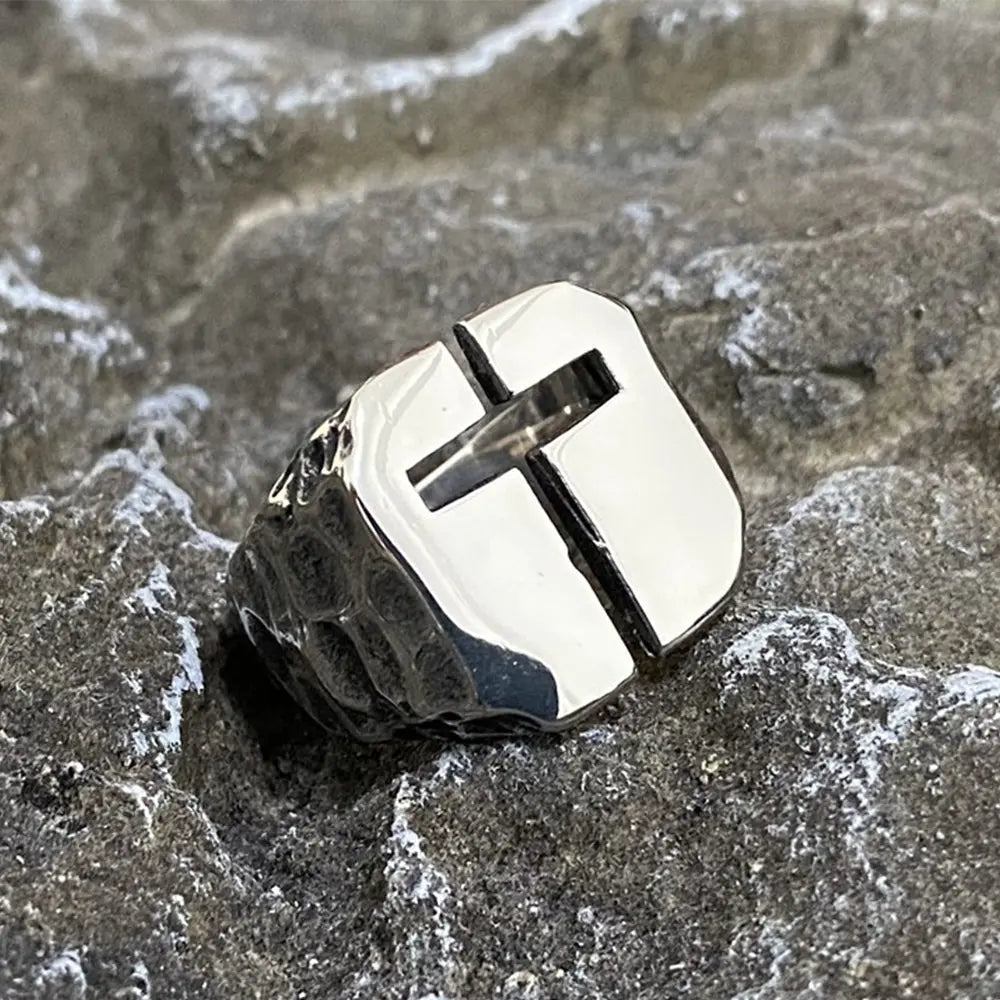 Hollow Cross Stainless Steel Ring