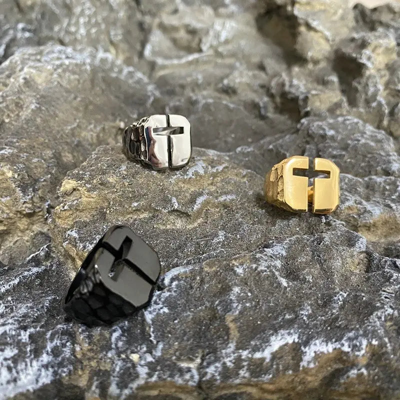 Hollow Cross Stainless Steel Ring