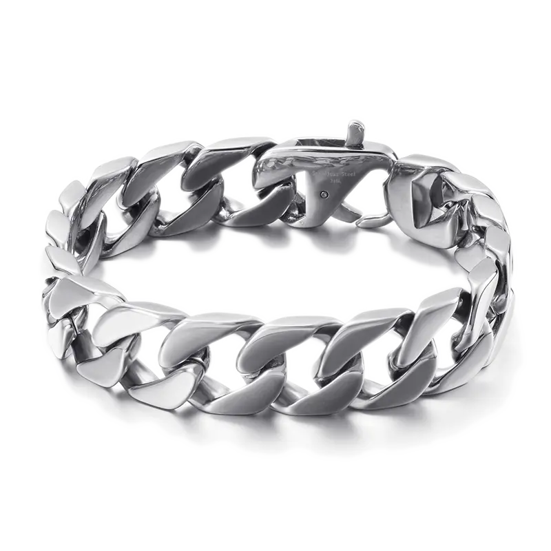 Hook Clasp 316L Stainless Steel Miami Chain Bracelet