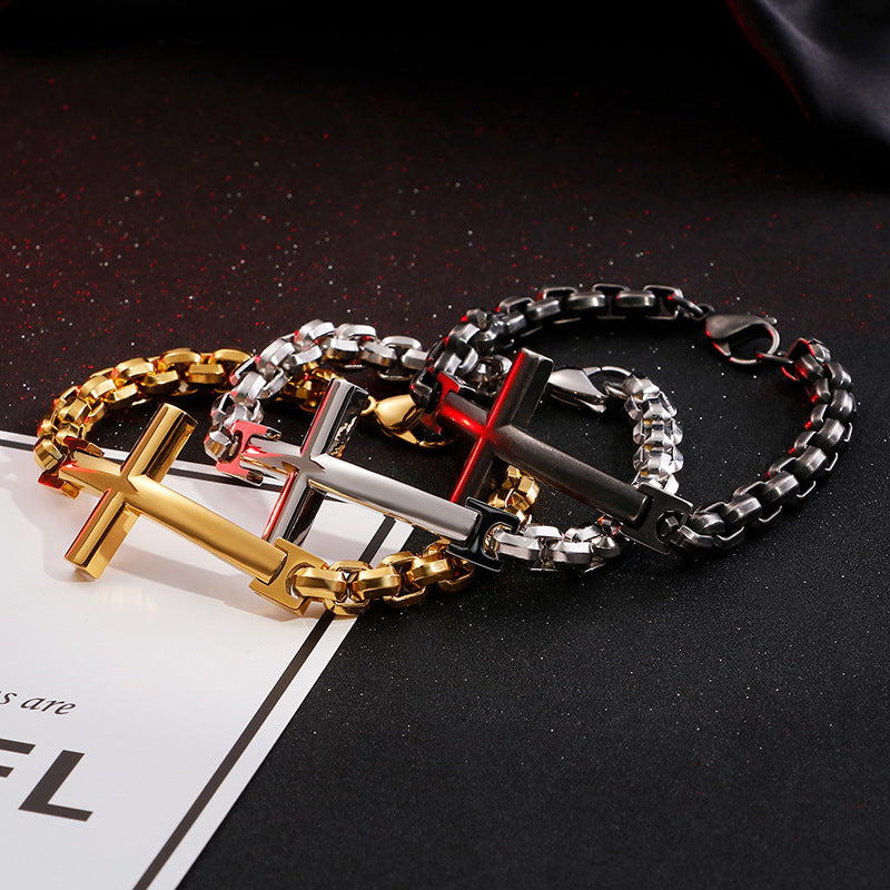 Iridescent Box Chain Cross Bracelet
