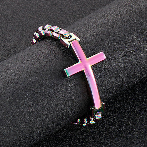 Iridescent Box Chain Cross Bracelet