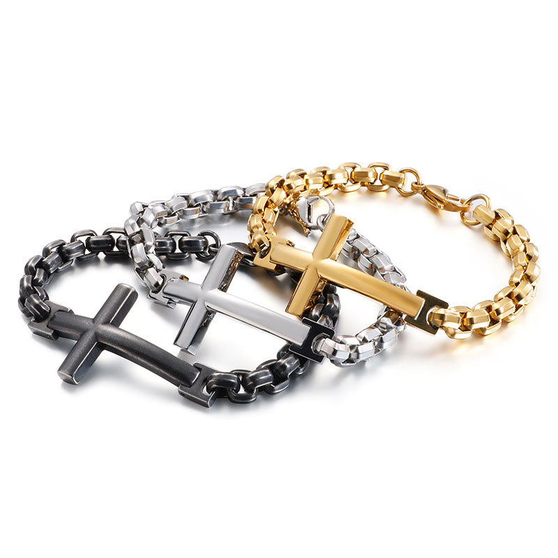 Iridescent Box Chain Cross Bracelet