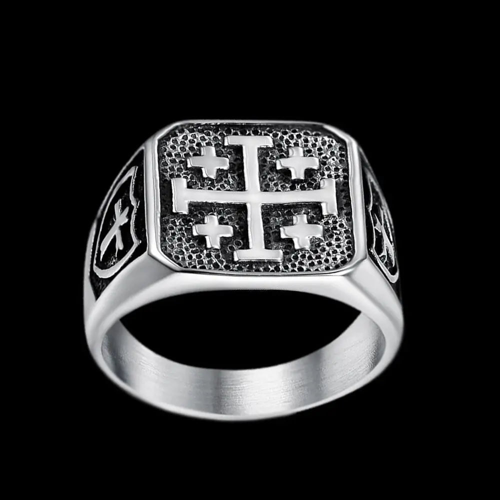 Jerusalem Cross Stainless Steel Ring