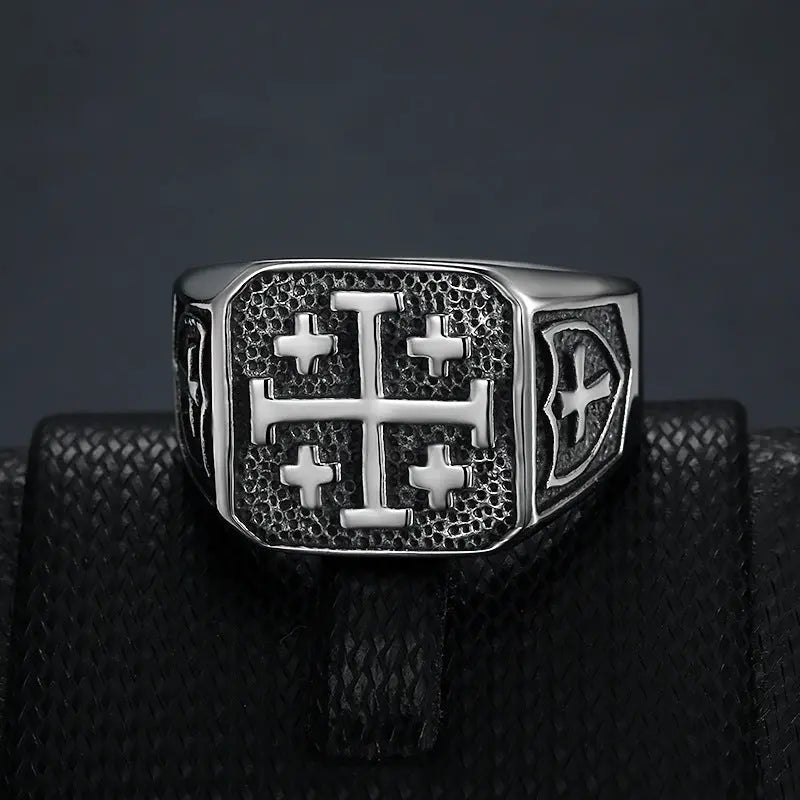 Jerusalem Cross Stainless Steel Ring