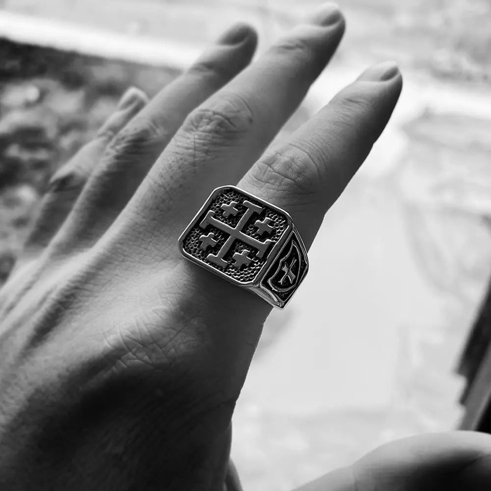 Jerusalem Cross Stainless Steel Ring