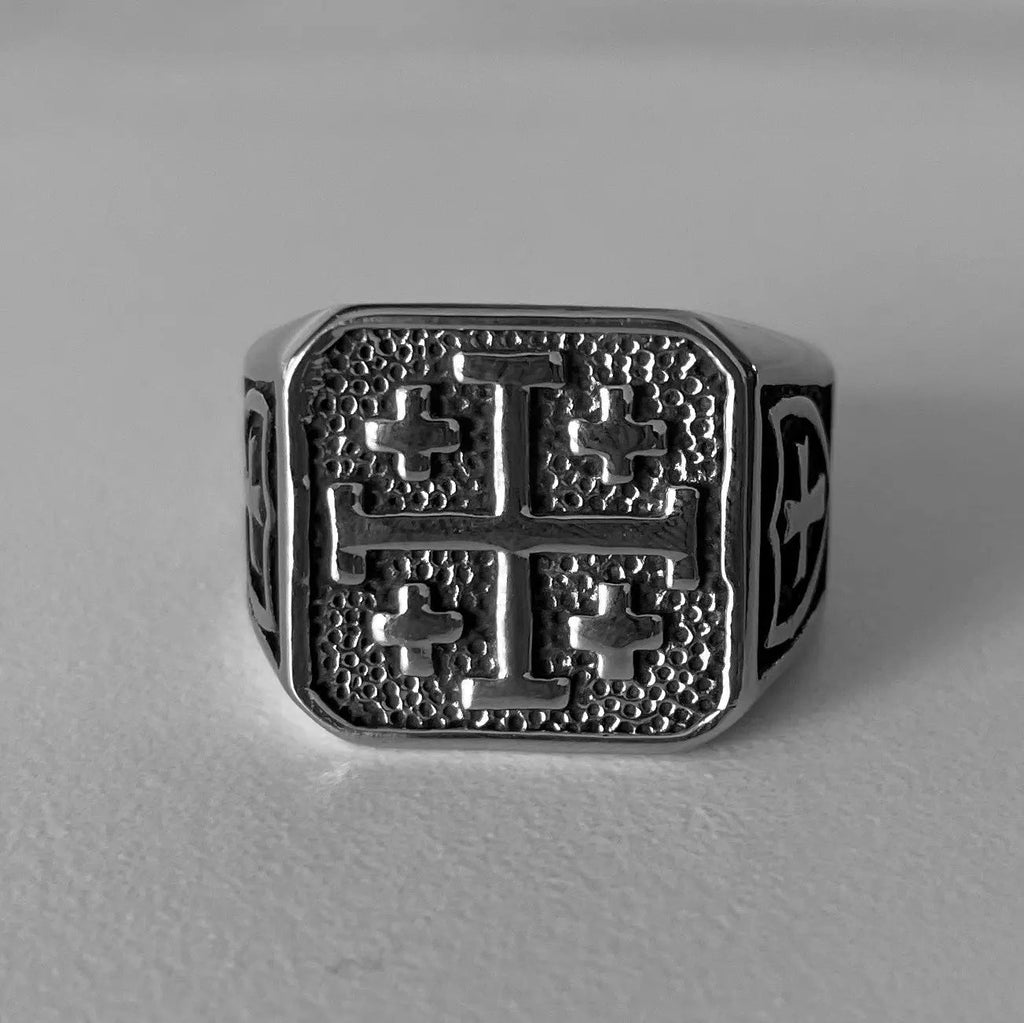 Jerusalem Cross Stainless Steel Ring