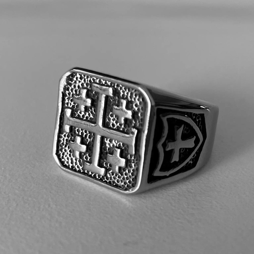 Jerusalem Cross Stainless Steel Ring