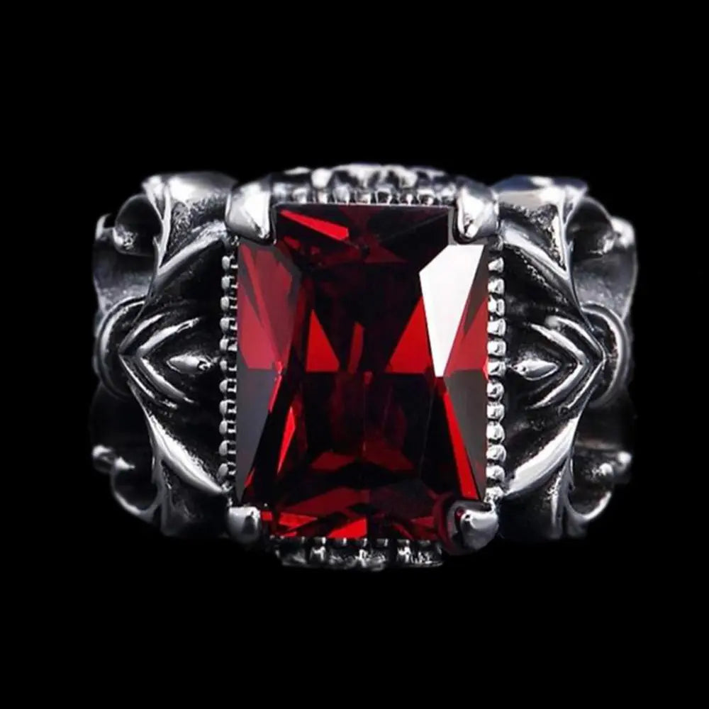 Knight Style Gemstone Inlaid Stainless Steel Ring