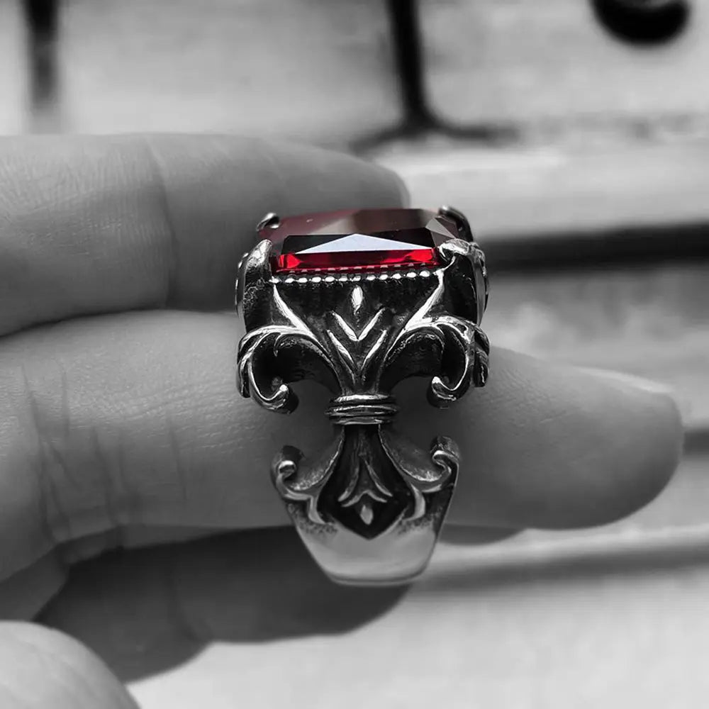 Knight Style Gemstone Inlaid Stainless Steel Ring