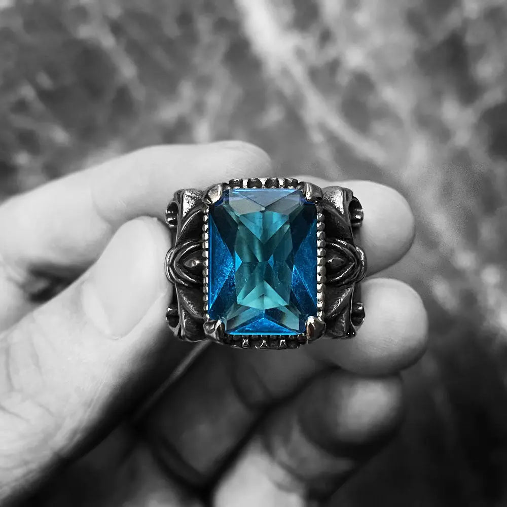 Knight Style Gemstone Inlaid Stainless Steel Ring