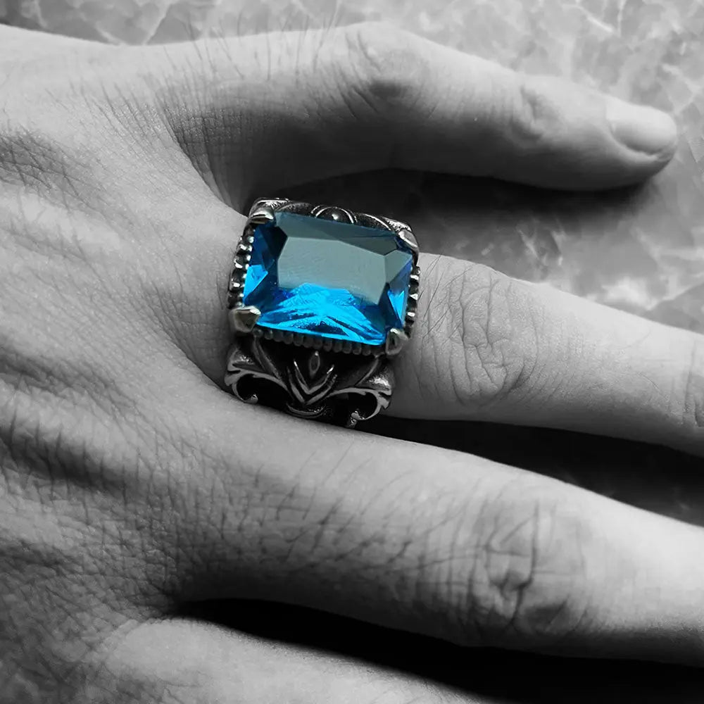 Knight Style Gemstone Inlaid Stainless Steel Ring