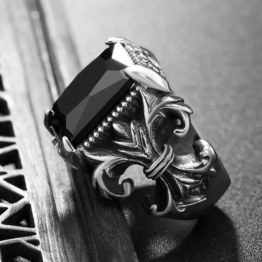 Knight Style Gemstone Inlaid Stainless Steel Ring