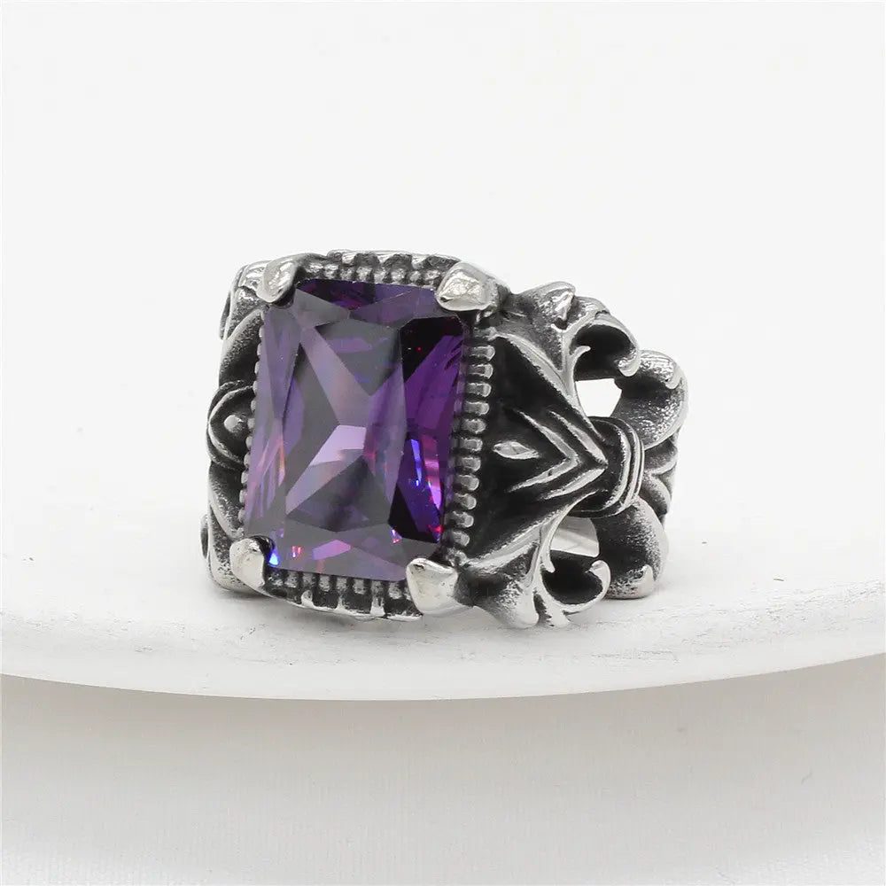 Knight Style Gemstone Inlaid Stainless Steel Ring