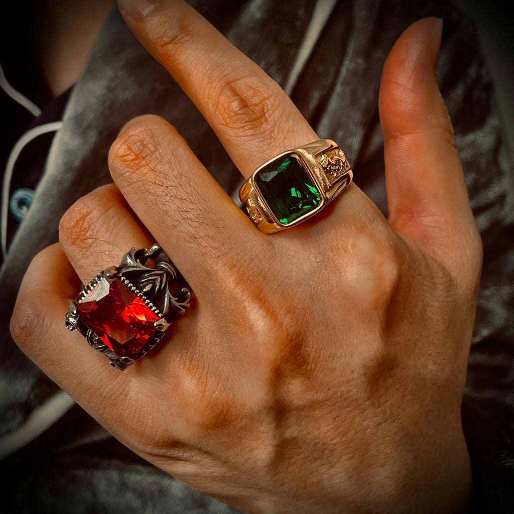 Knight Style Gemstone Inlaid Stainless Steel Ring