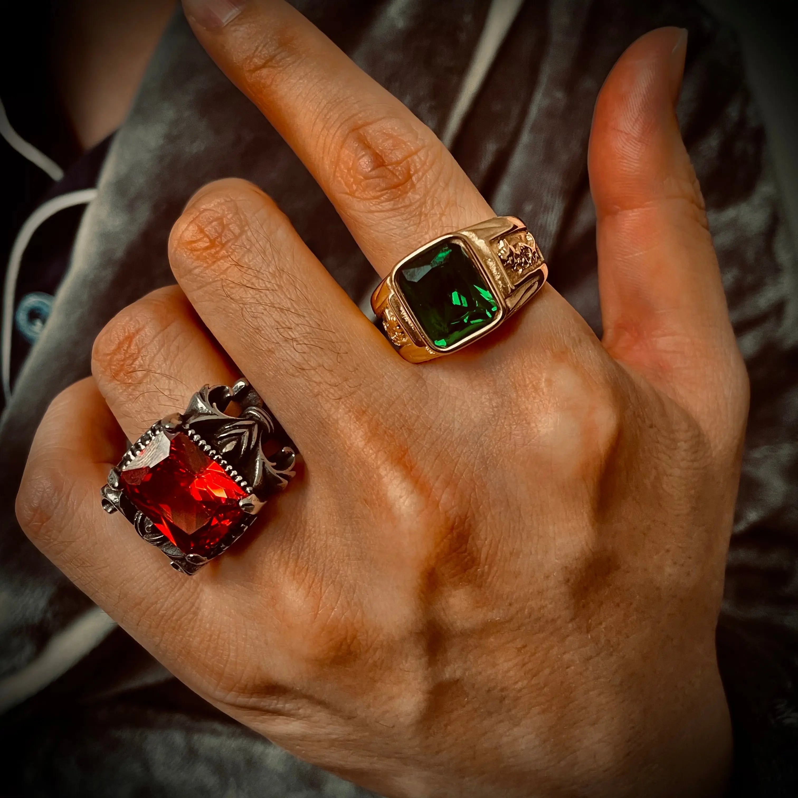 Knight Style Gemstone Inlaid Stainless Steel Ring