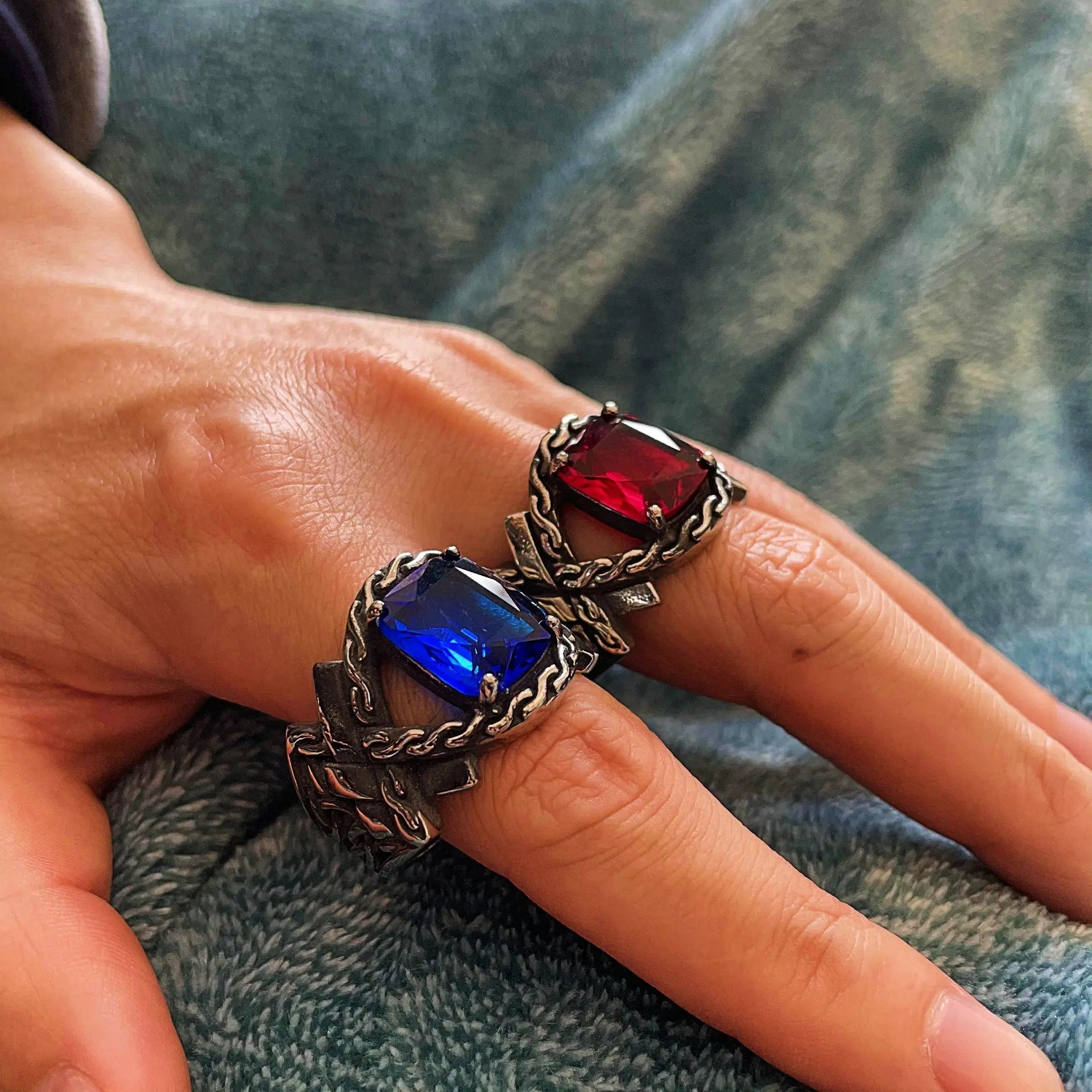 Knotted Stainless Steel Gemstone Ring