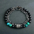 Lapis Frosted Stone Metal Double Layer Bracelet