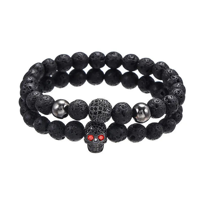 Lava Stone Bead Skull Stretchable Bracelet