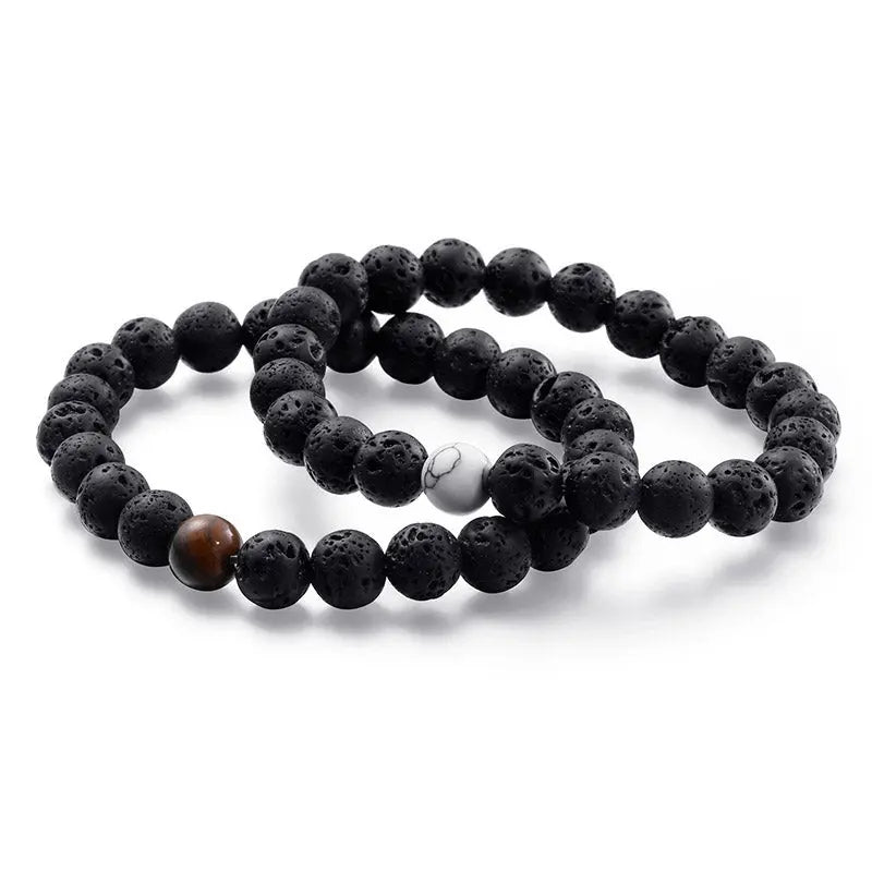 Lava Stone Round Bead Stretchable Bracelet