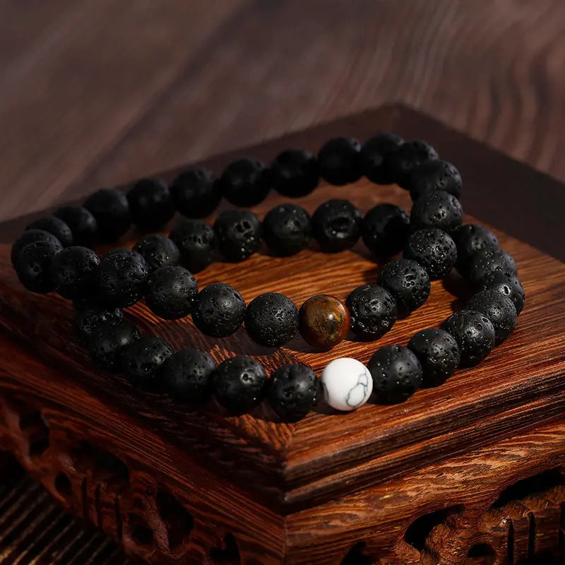 Lava Stone Round Bead Stretchable Bracelet