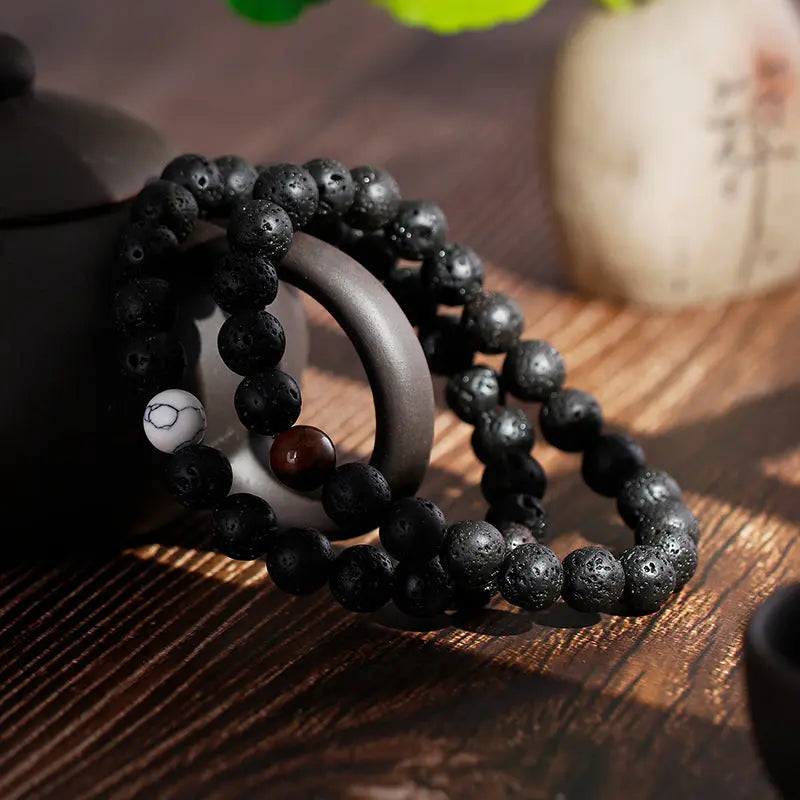 Lava Stone Round Bead Stretchable Bracelet
