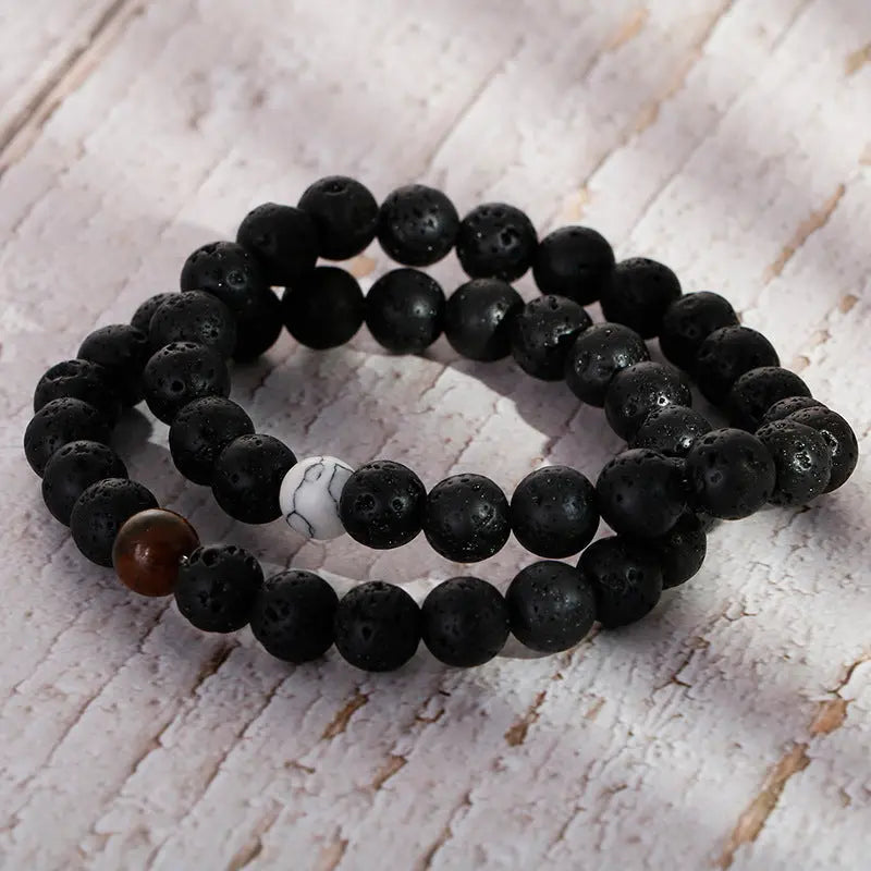 Lava Stone Round Bead Stretchable Bracelet
