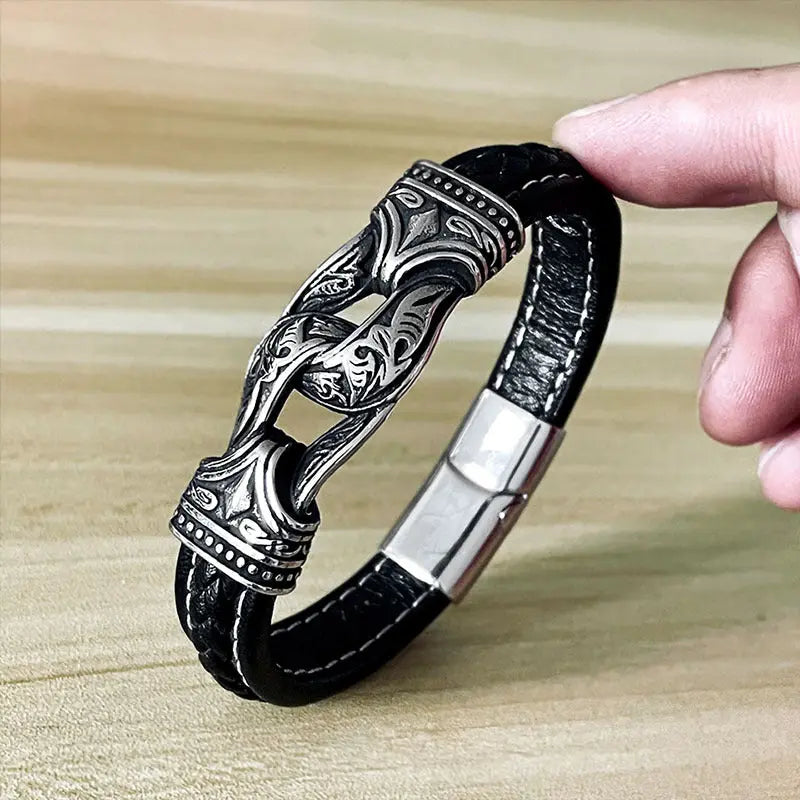 Leather Braided Viking Clasp Bracelet