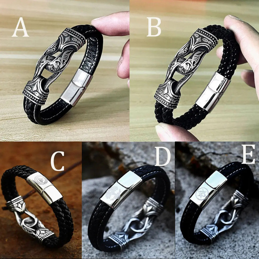 Leather Braided Viking Clasp Bracelet