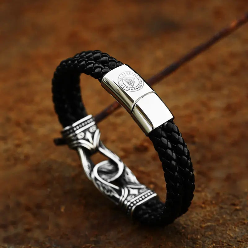 Leather Braided Viking Clasp Bracelet