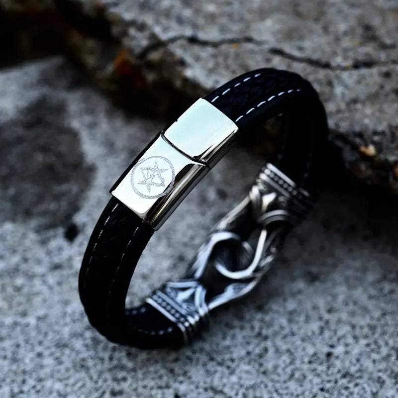 Leather Braided Viking Clasp Bracelet