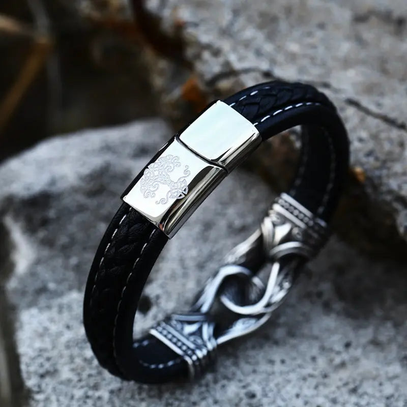 Leather Braided Viking Clasp Bracelet