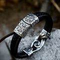Leather Braided Viking Vegvísir Stainless Steel bracelet