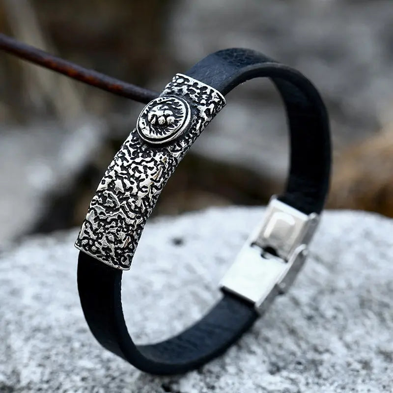 Leather Lion Stainless Steel Bracelet
