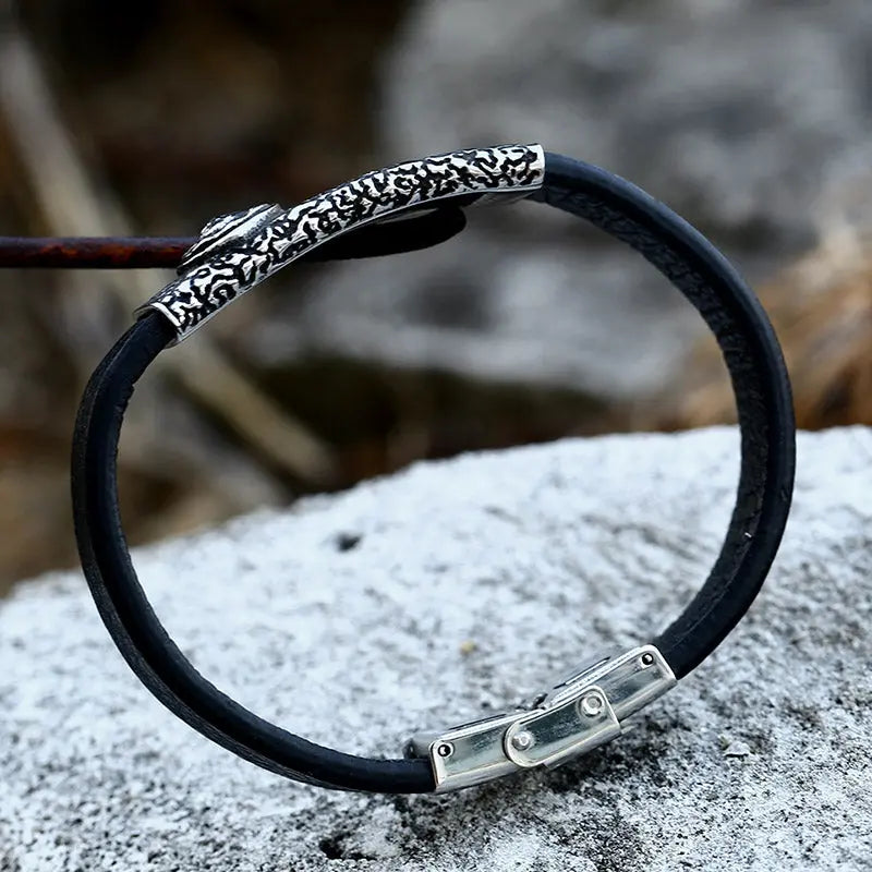 Leather Lion Stainless Steel Bracelet