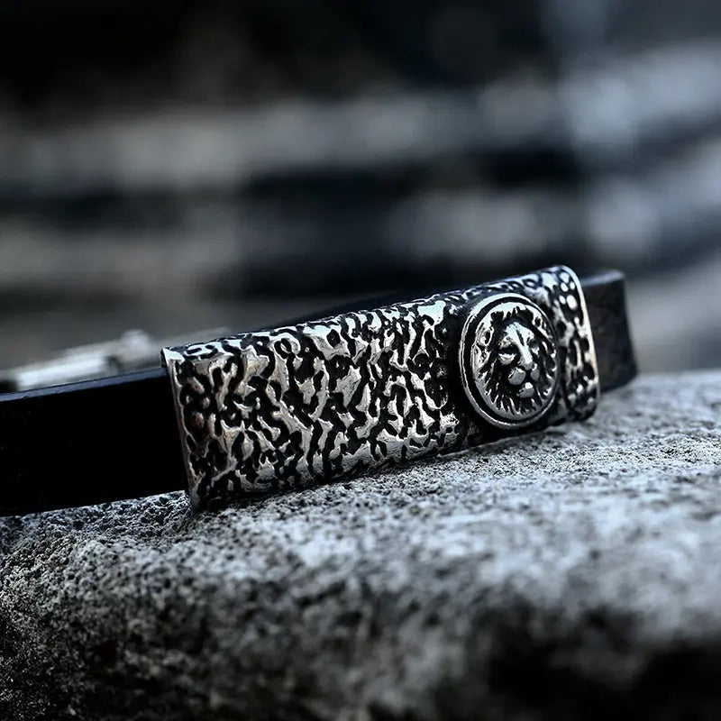 Leather Lion Stainless Steel Bracelet