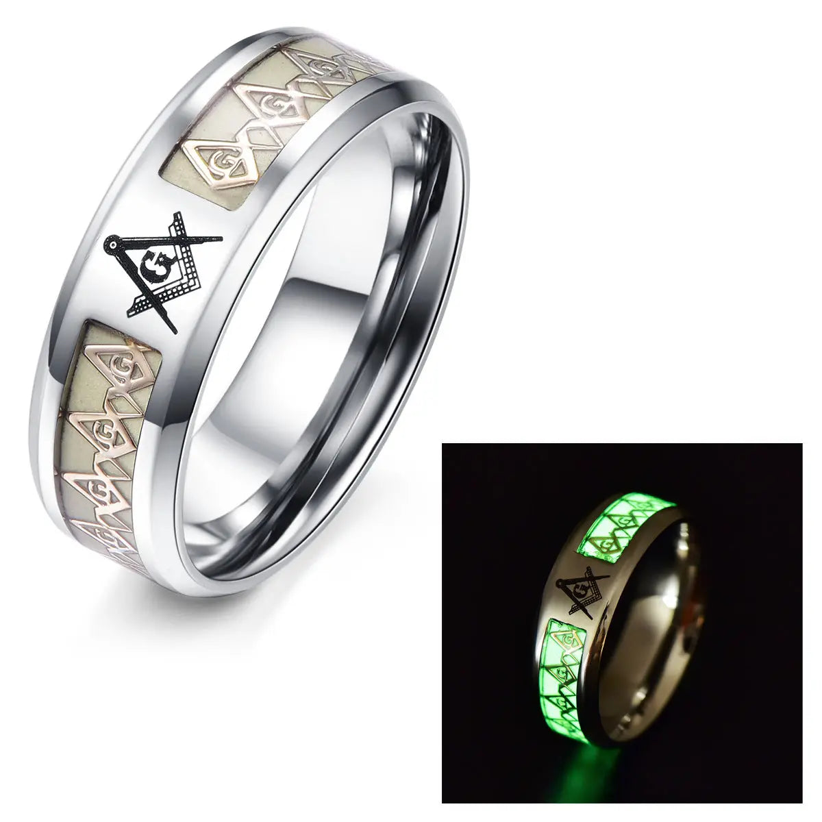 Luminous Masonic Stainless Steel Ring
