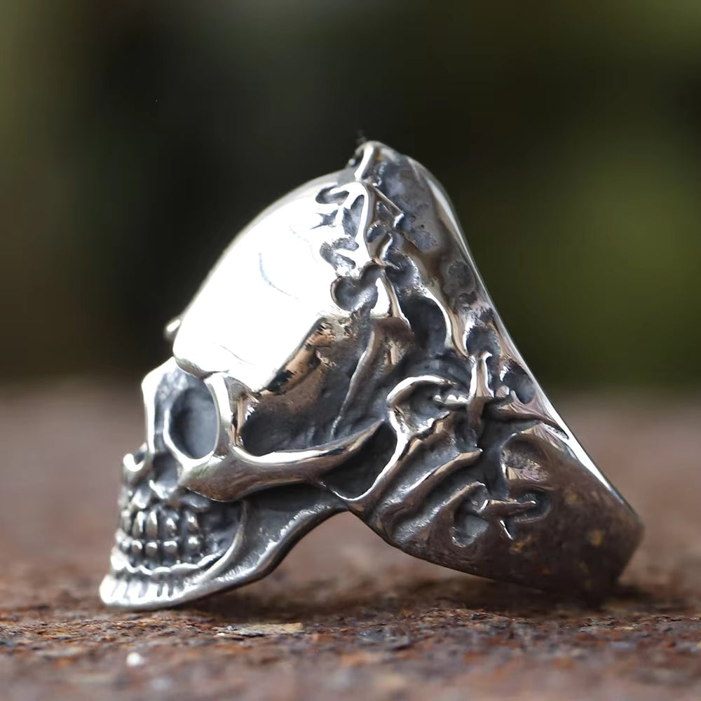 Eroded Rock Skull Gothic Stainless Steel Ring