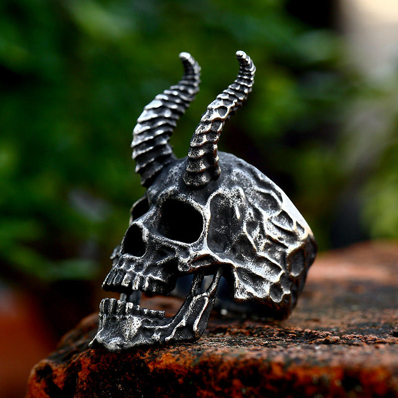 Horned Demon Skull Gothic Stainless Steel Ring
