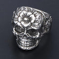 Floral Sugar Skull Gothic Stainless Steel Ring