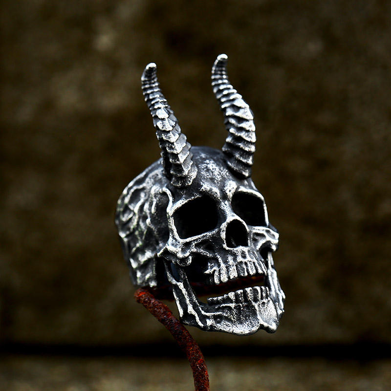 Horned Demon Skull Gothic Stainless Steel Ring