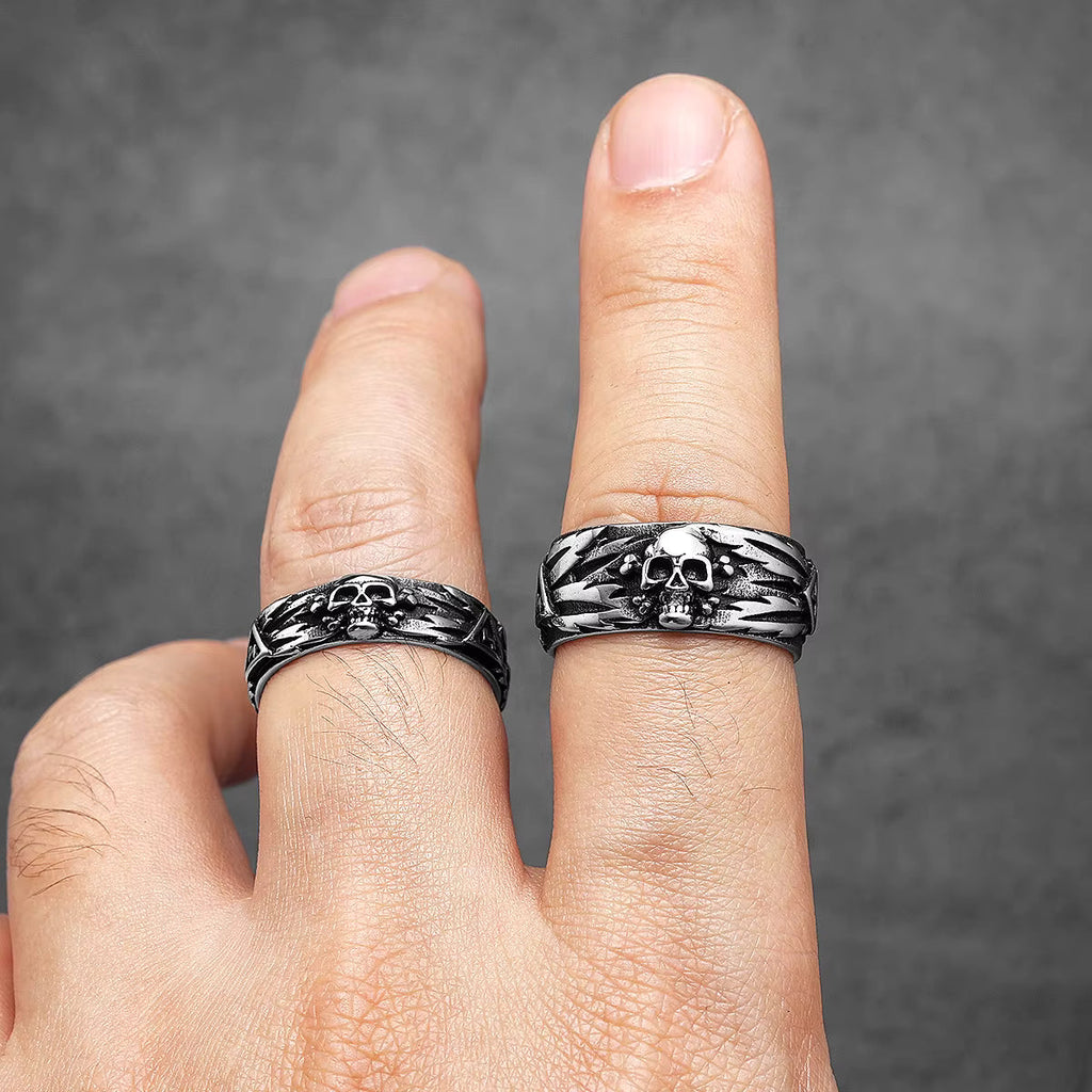 Lightning Skull Biker Band Ring